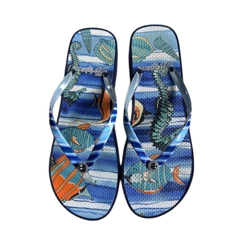 Brighton Blue Seashell Flip Flops Sandals Size 9 Beach Coastal Style